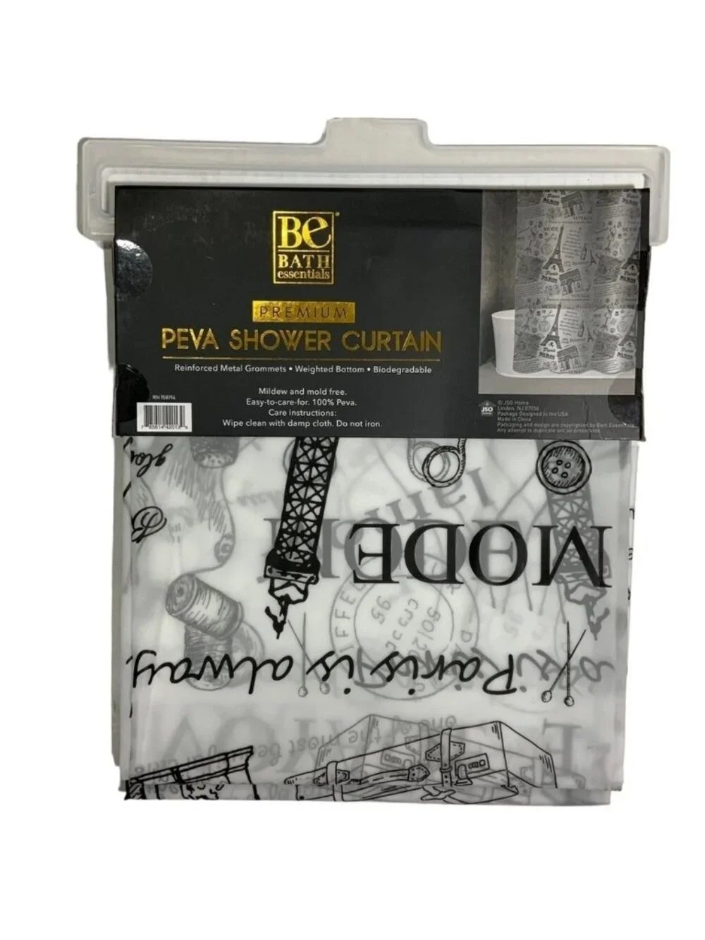 Paris Eiffel Tower French Shower Curtain Parisian Decor Black White 70 X 72 in
